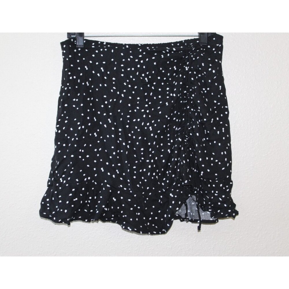 Urban Romantics Womens Juniors Black Polka Dot Cinch Side Mini Skirt L NWT